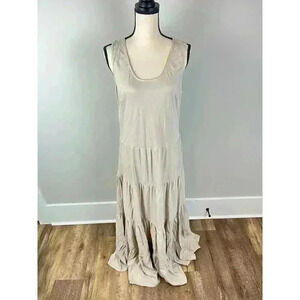 Soft Surroundings Tiered Linen Blend Maxi Dress Size 10 Sleeveless Beige Long